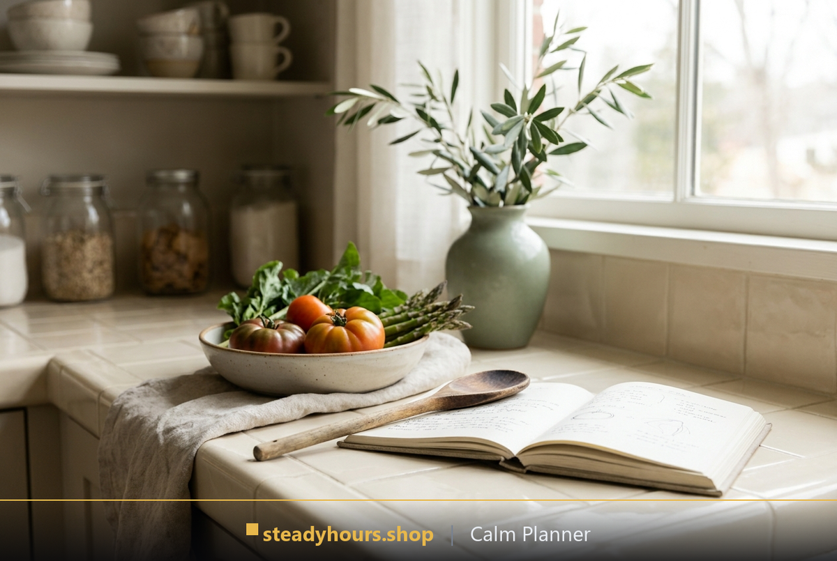 Meal planning without the overwhelm - steadyhours.shop Calm Planner