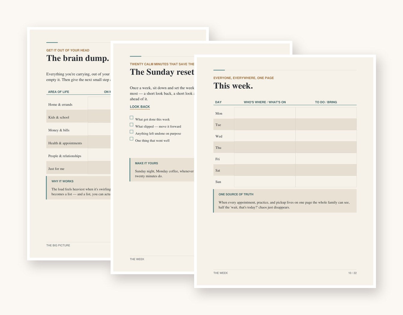 A peek inside The Steady Home planner â€” the brain dump, the Sunday reset, and the weekly page