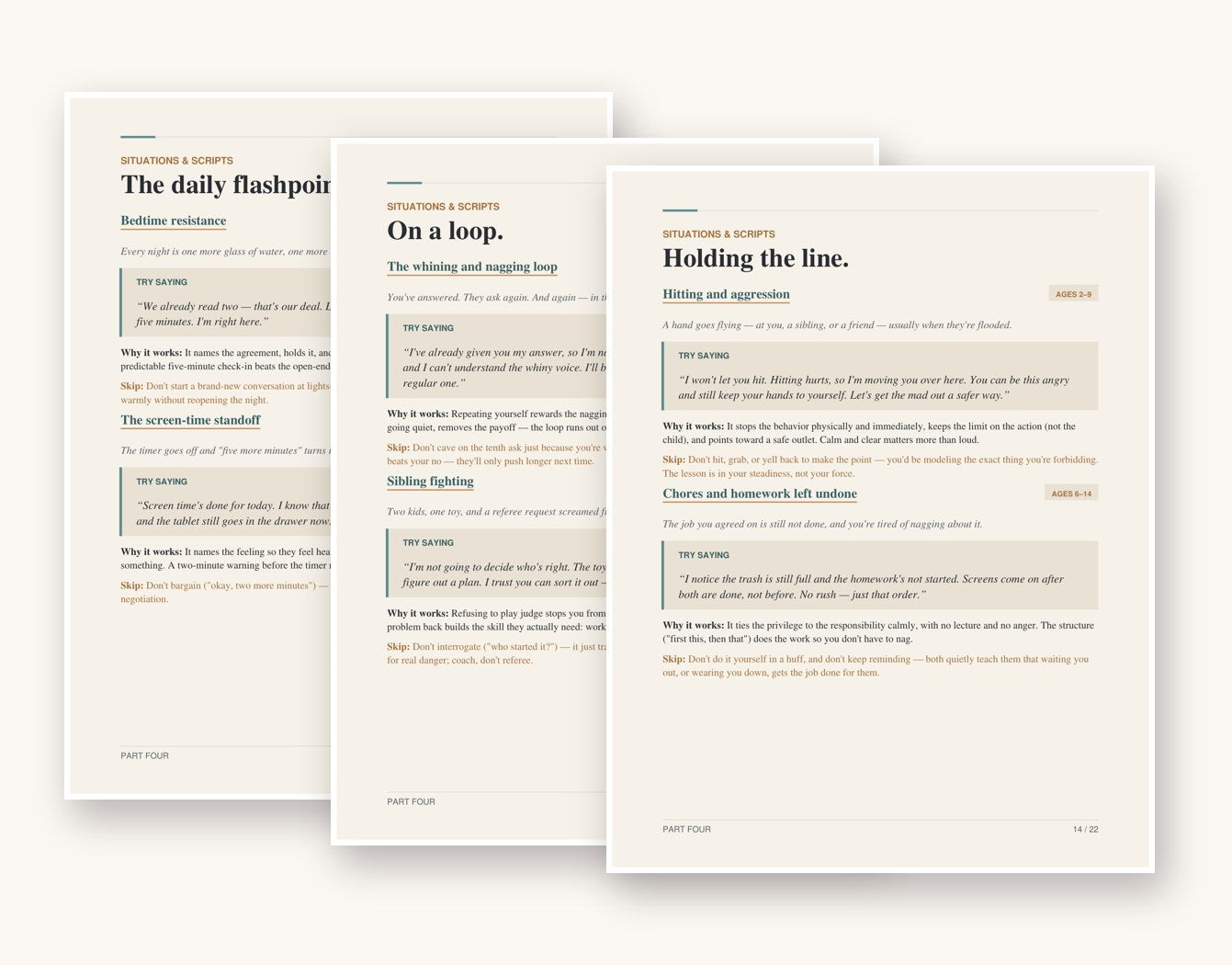 A peek inside The Cool Parent's Guide to Boundaries â€” the situations and scripts pages